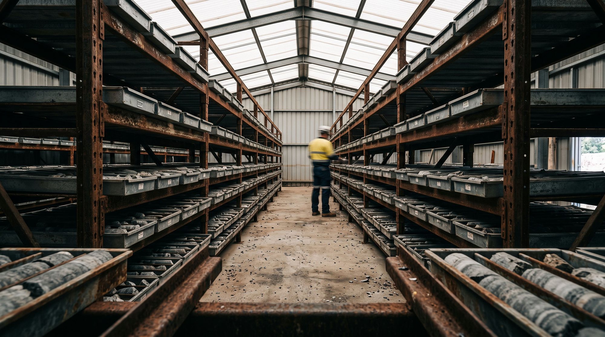 Core shed with drill core laid out for geological logging